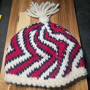 Hansen Red White Blue Zigzag Chunky Knit Beanie Tassel Winter Hat Patriotic